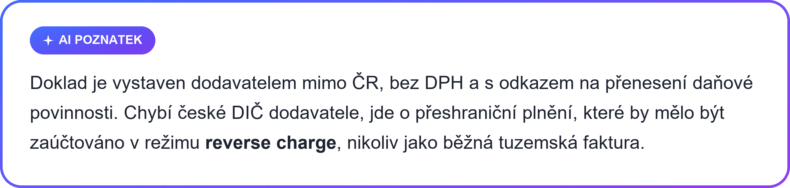 AI poznatek o dokladu v režimu reverse charge