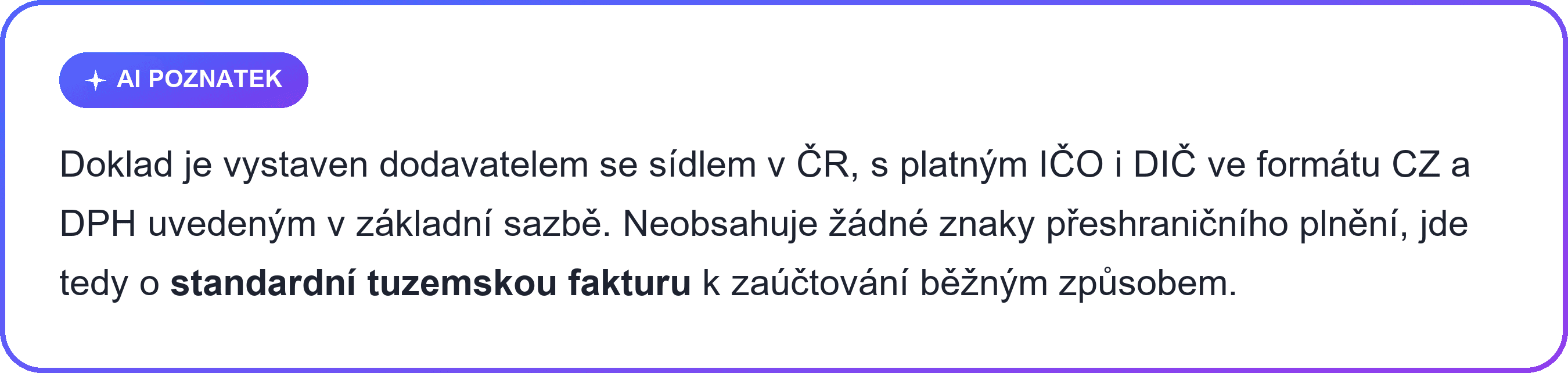 AI poznatek o tuzemské platbě dokladu